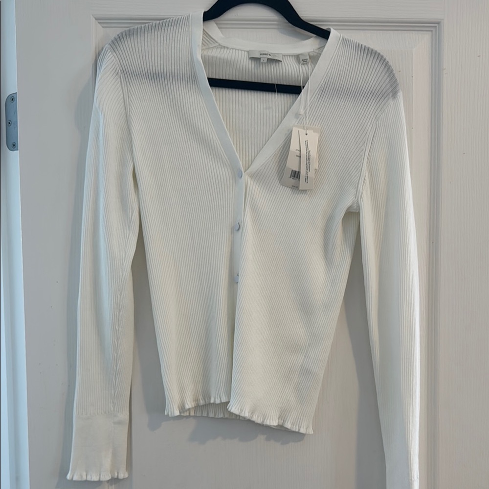 Vince White Ribbed Cardigan